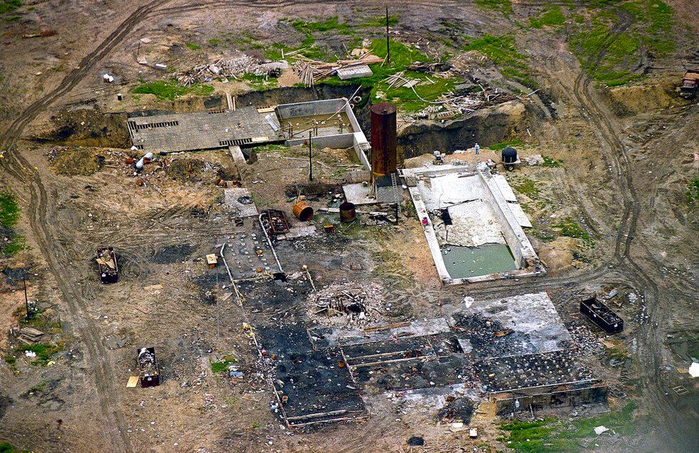 FILE - This May 12, 1993, file photo, shows the charred remains of the Branch Davidian's...