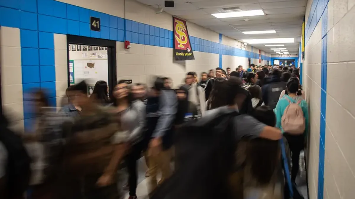 Class change at United South High School in Laredo.