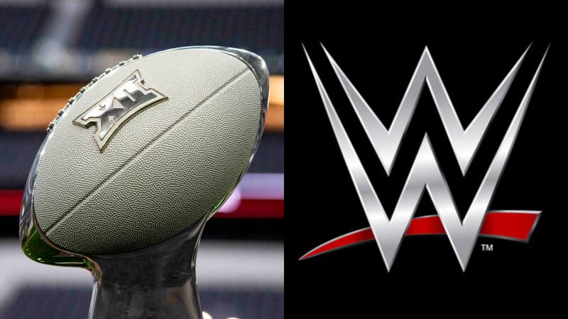 The Big 12 championship trophy and World Wrestling Entertainment logo.