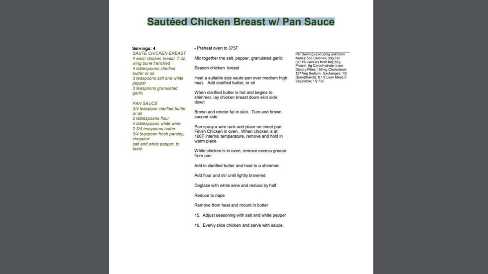 Sauteed Chicken Breast w/ Pan Sauce