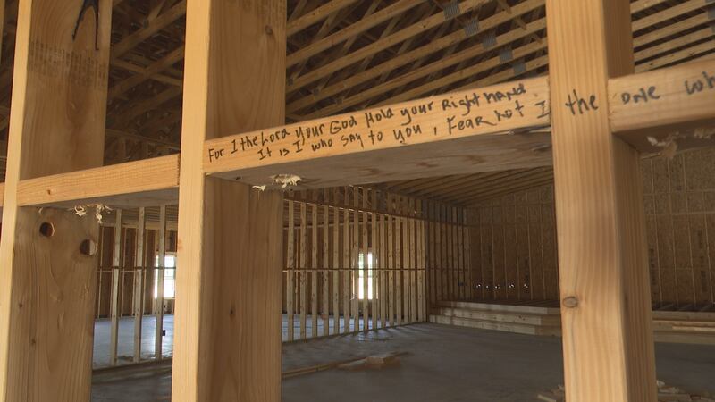 Members of First Cedar Valley Baptist Church near Salado have written biblical passages on...
