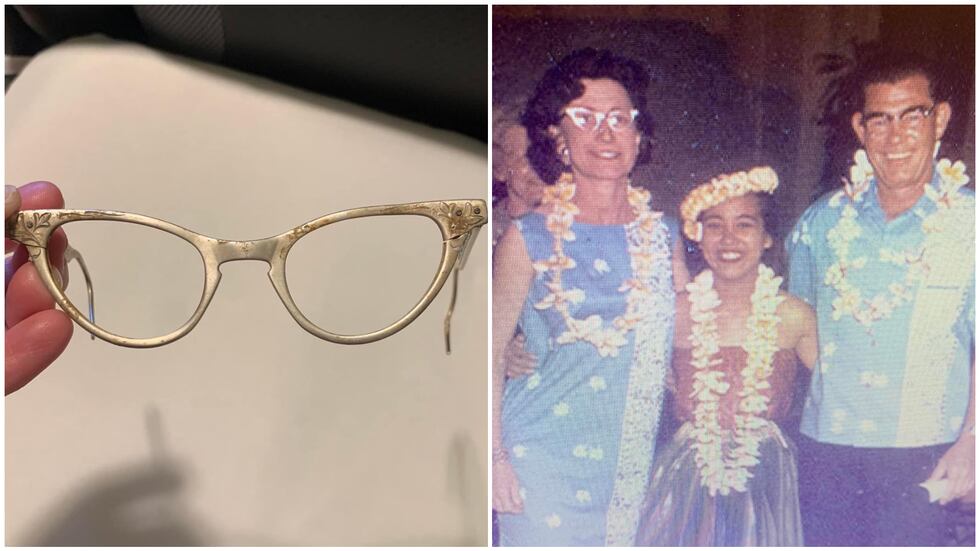Tribble Sheperd wearing the glasses during a trip to Hawaii in the 1960s.
