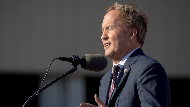 FILE - Texas Attorney General Ken Paxton speaks during a rally featuring former President...