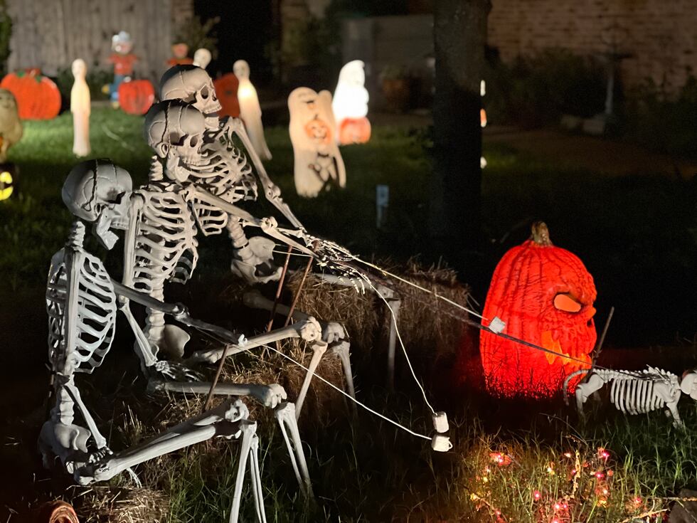 In addition to the pumpkins, Evers has a graveyard, witches with brew and skeletons roasting...