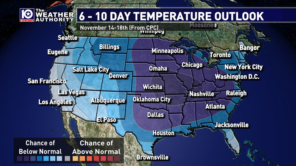 CPC shows below-normal-temperatures expected for the next 6-10 days across the nation