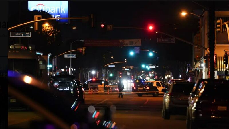Police investigate a scene where a shooting took place in Monterey Park, California on Sunday.