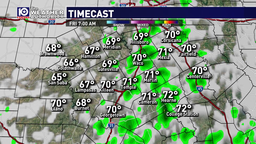 Timecast shows scattered strong storms bubbling up during the afternoon hours ahead of an...