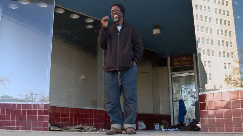 This man has claimed an alcove in a vacant store on Austin Avenue. (Photo by Ke’Sha...