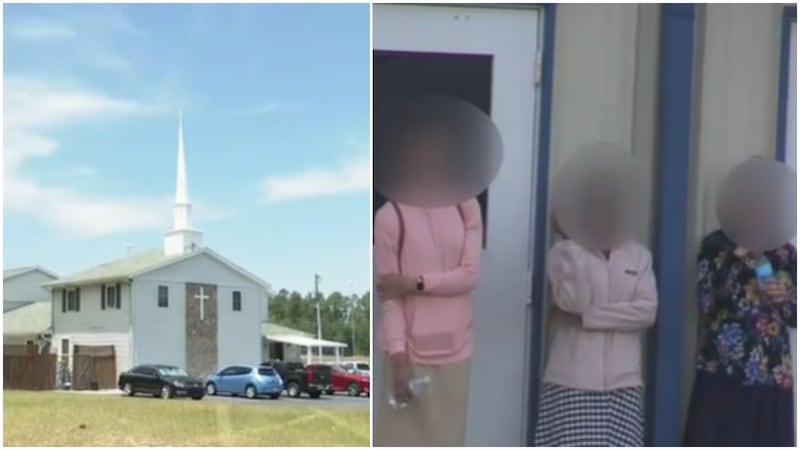 LEFT: The Assembly of Prayer Church in August, GA. RIGHT: Women outside the House of Prayer...