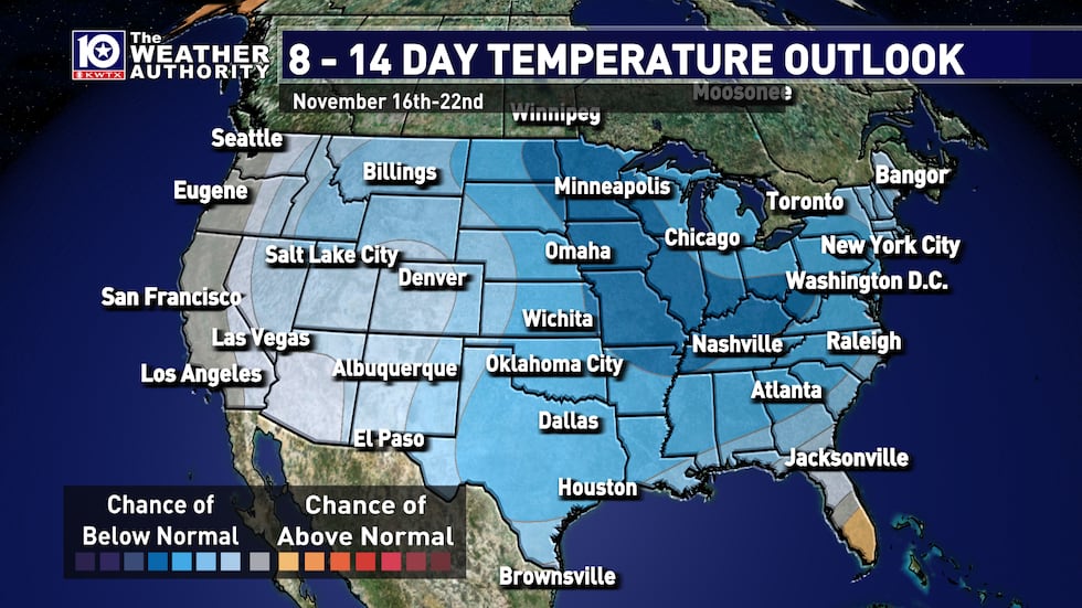 below normal temperatures expected through Nov 22 for a majority of the country