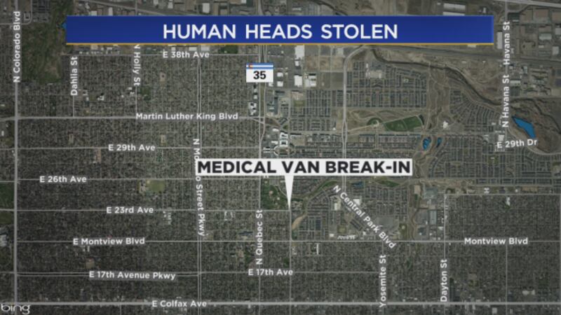 A map from CBS Denver showing where the box of heads was stolen from. The theft happened...