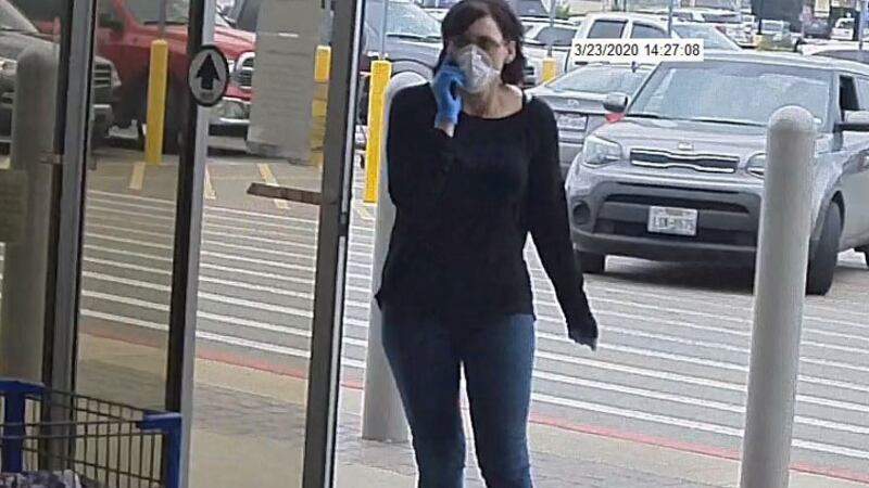 A woman caught by a surveillance camera wearing a scarce medical mask is wanted in the theft...