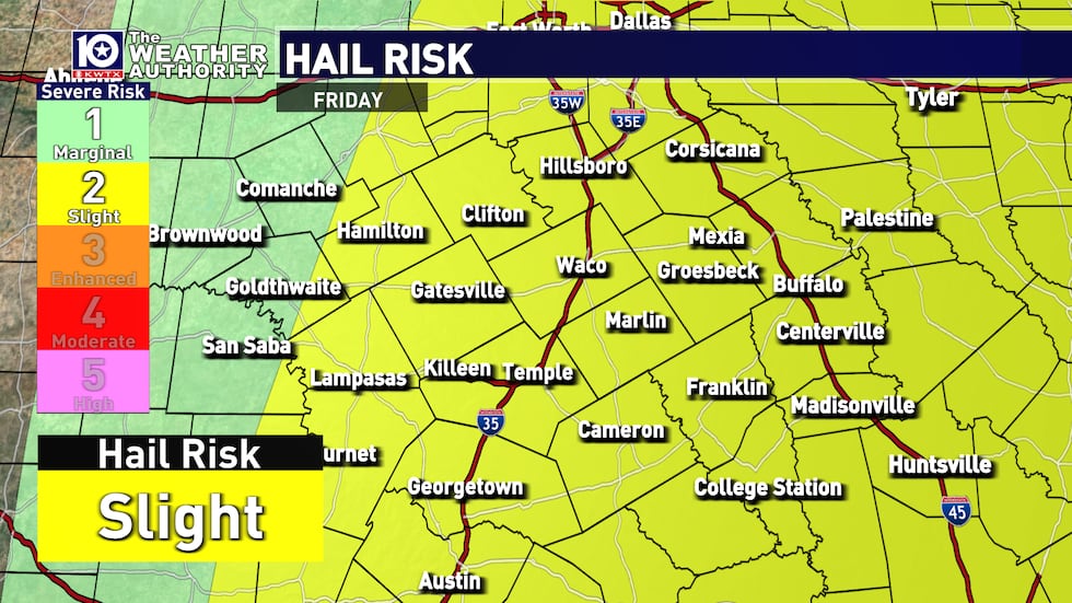 All types of severe weather are possible with Friday's storms. The hail risk is at a level 2,...