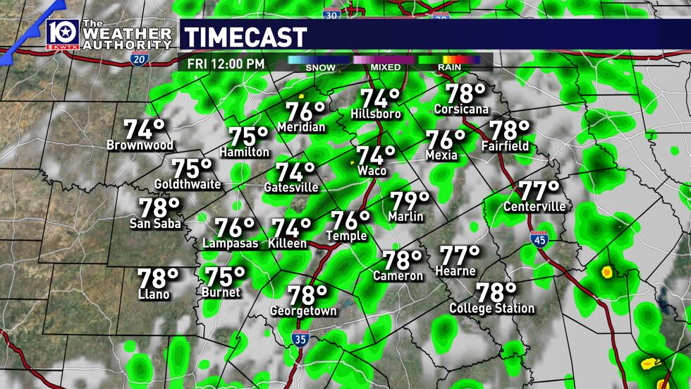 Timecast shows scattered strong storms bubbling up during the afternoon hours ahead of an...