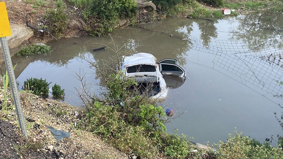 One vehicle landed in a creek.