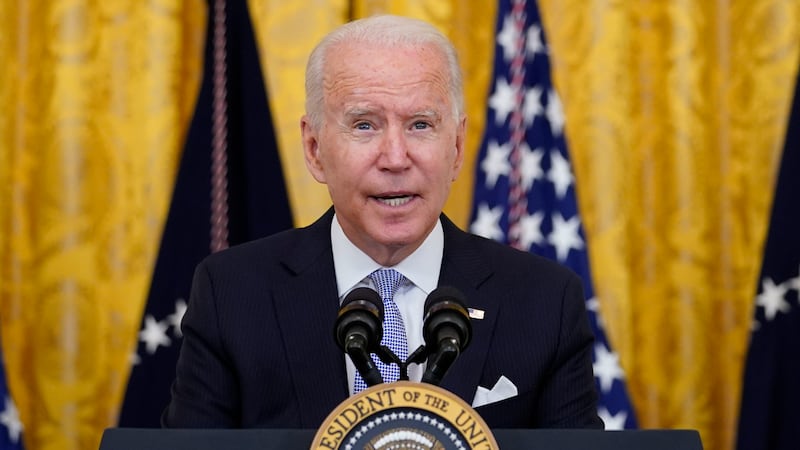 President Joe Biden speaks from the East Room of the White House in Washington, Thursday, July...