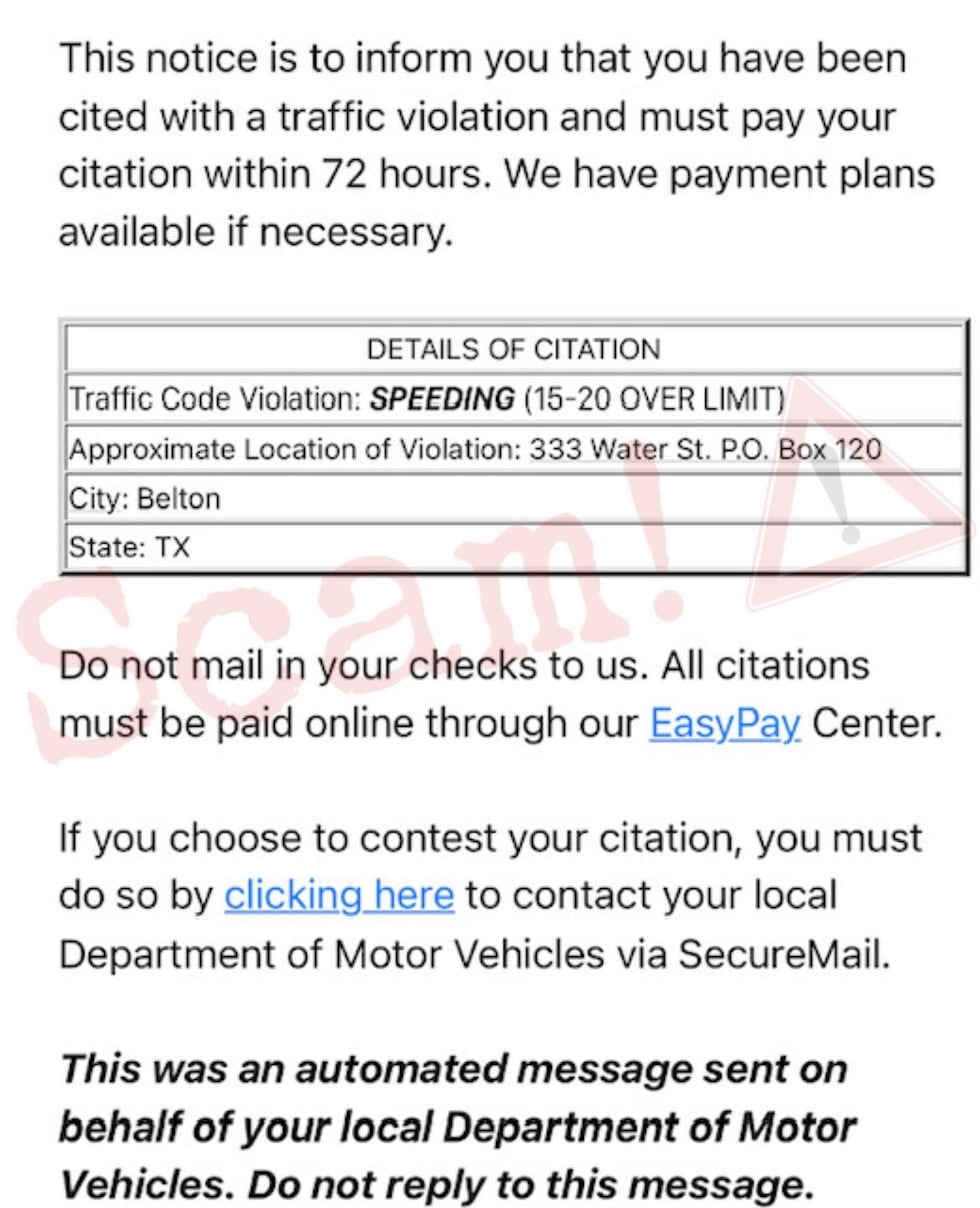 BPD say this is not how citations are issued and to not click the links.
