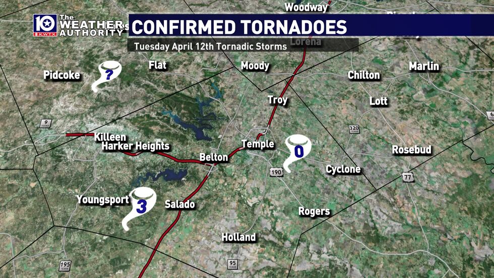 The National Weather Service -Fort Worth has confirmed 3 tornadoes from storms on April 12th 2022