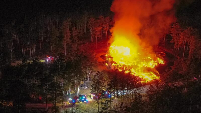 An image captured by a drone Saturday night shows the size of the fire the destroyed a home in...