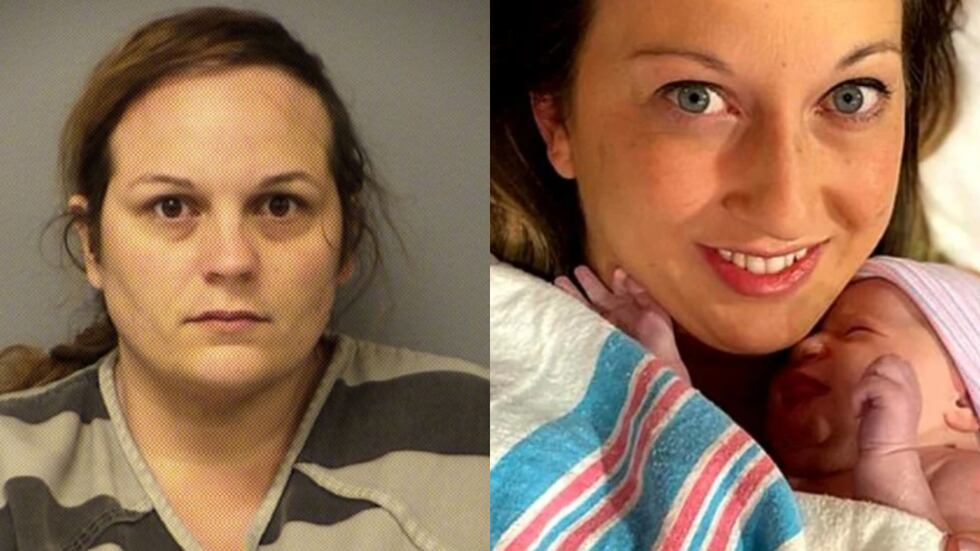 Magen Fieramusca (left) and Heidi Broussard with her newborn daughter (right)
