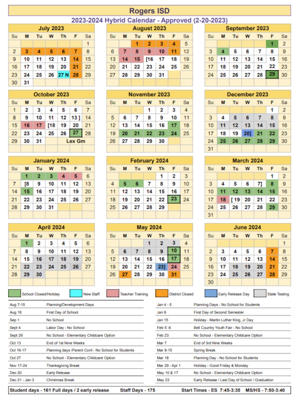 Rogers ISD adopts hybrid schedule for '23-'24 school year