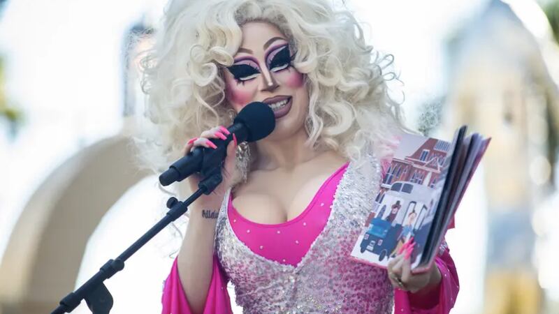 Brigitte Bandit reads to children during a local literacy event at the Contemporary Austin -...