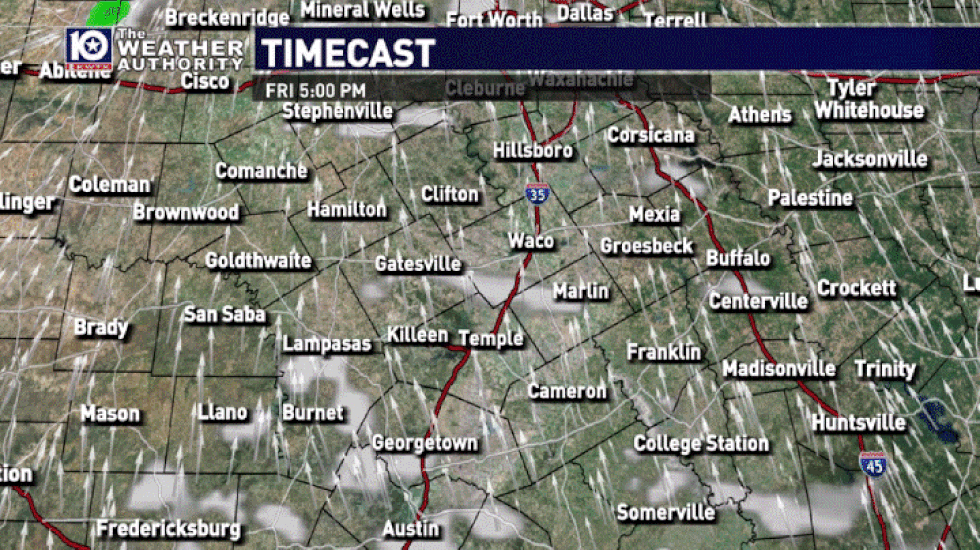 A timeline for the storm potential for Friday and Saturday in Central Texas